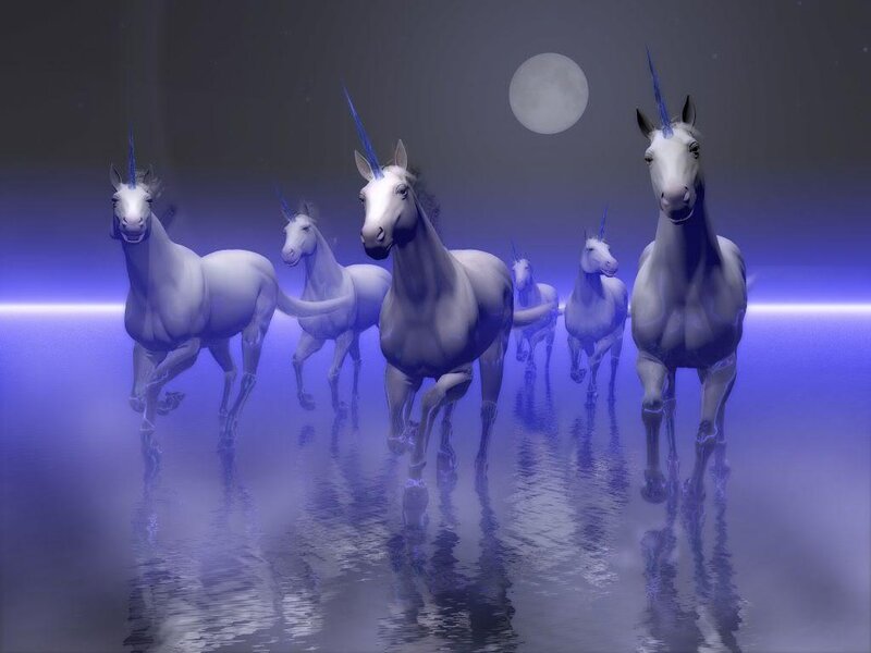 Unicorns running in moonlight