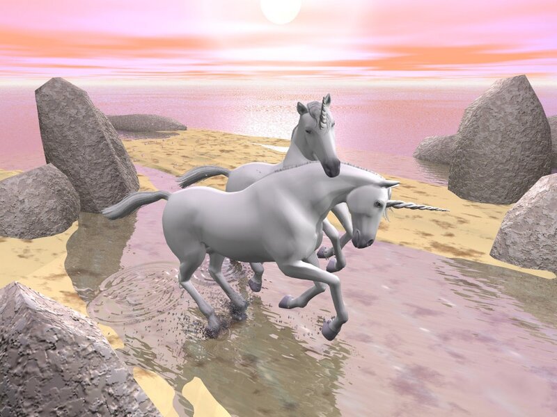 Unicorns running on beach