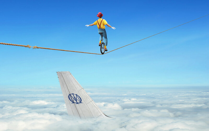 Unicyclist on a high wire