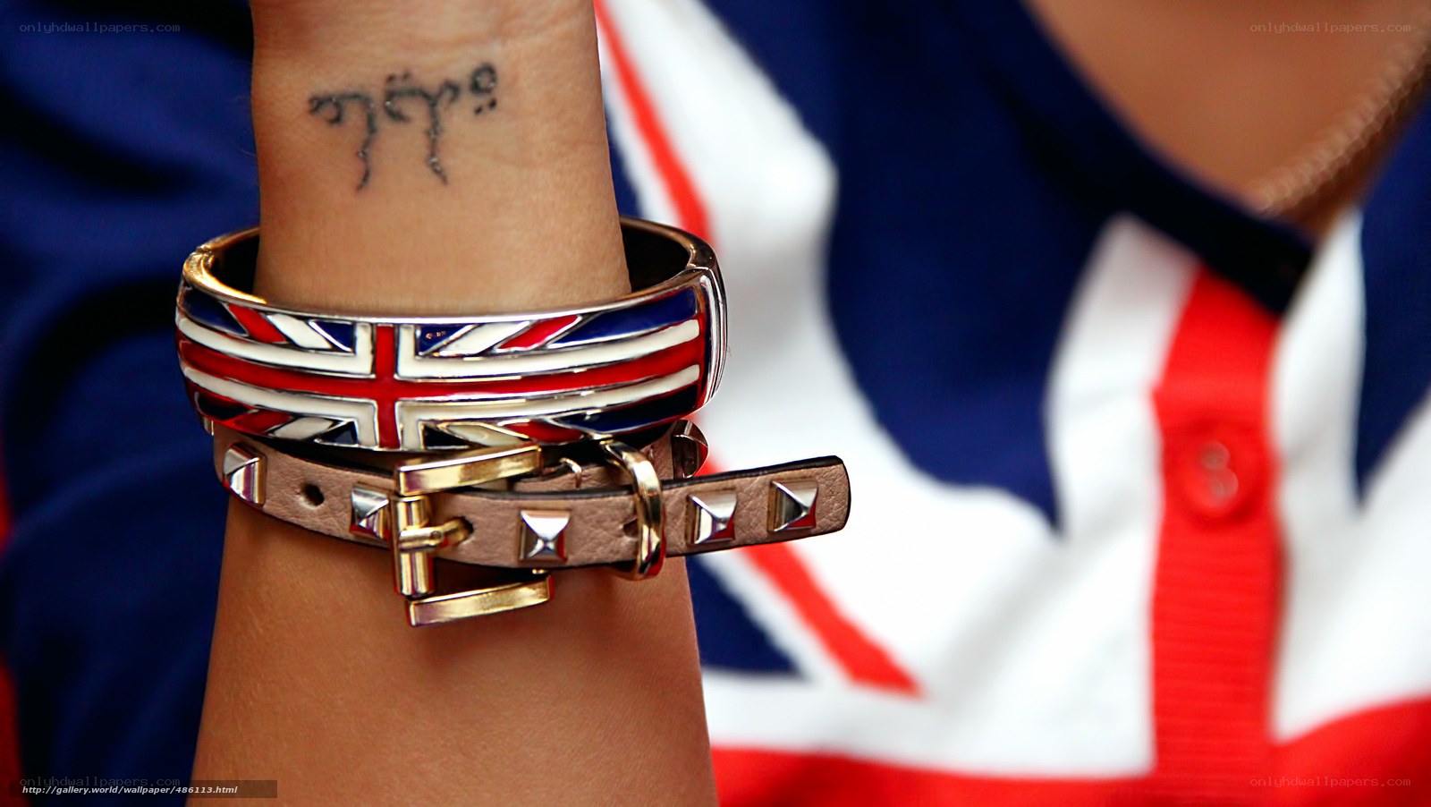 Union Jack bracelet and tattoo