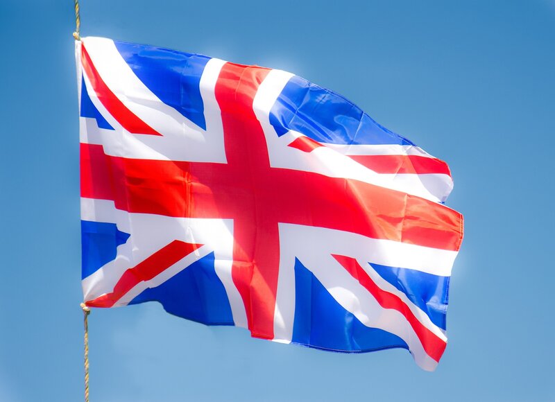 Union Jack flag waving in the wind