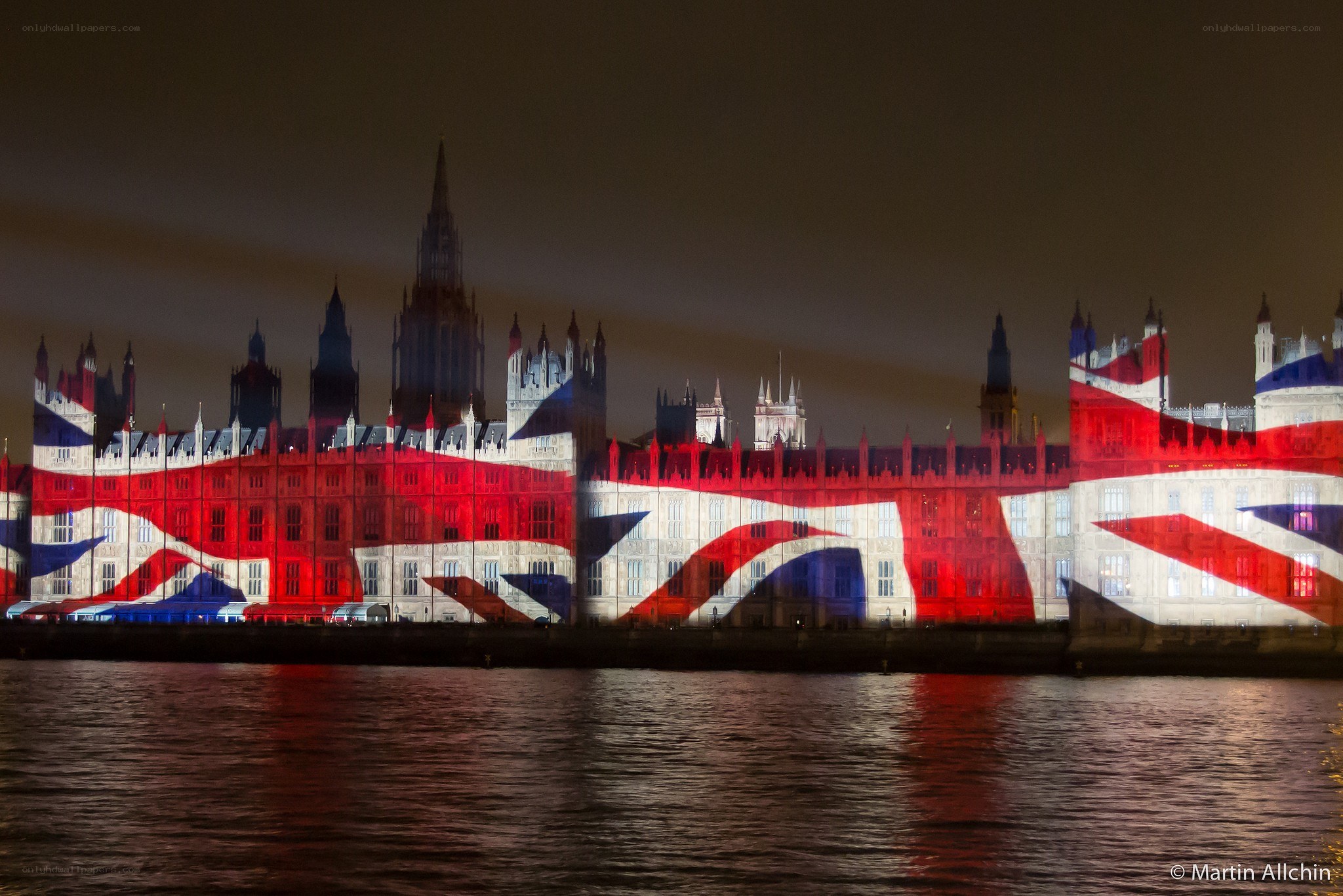 Union Jack projected on Parliament