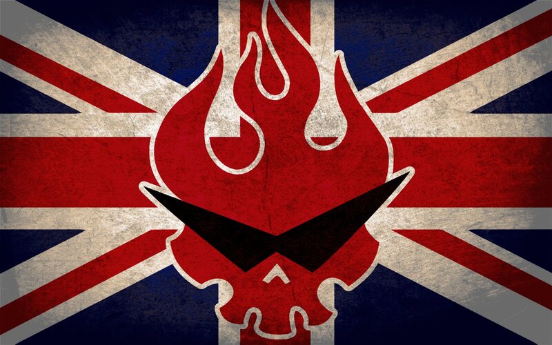 Union Jack with flame skull