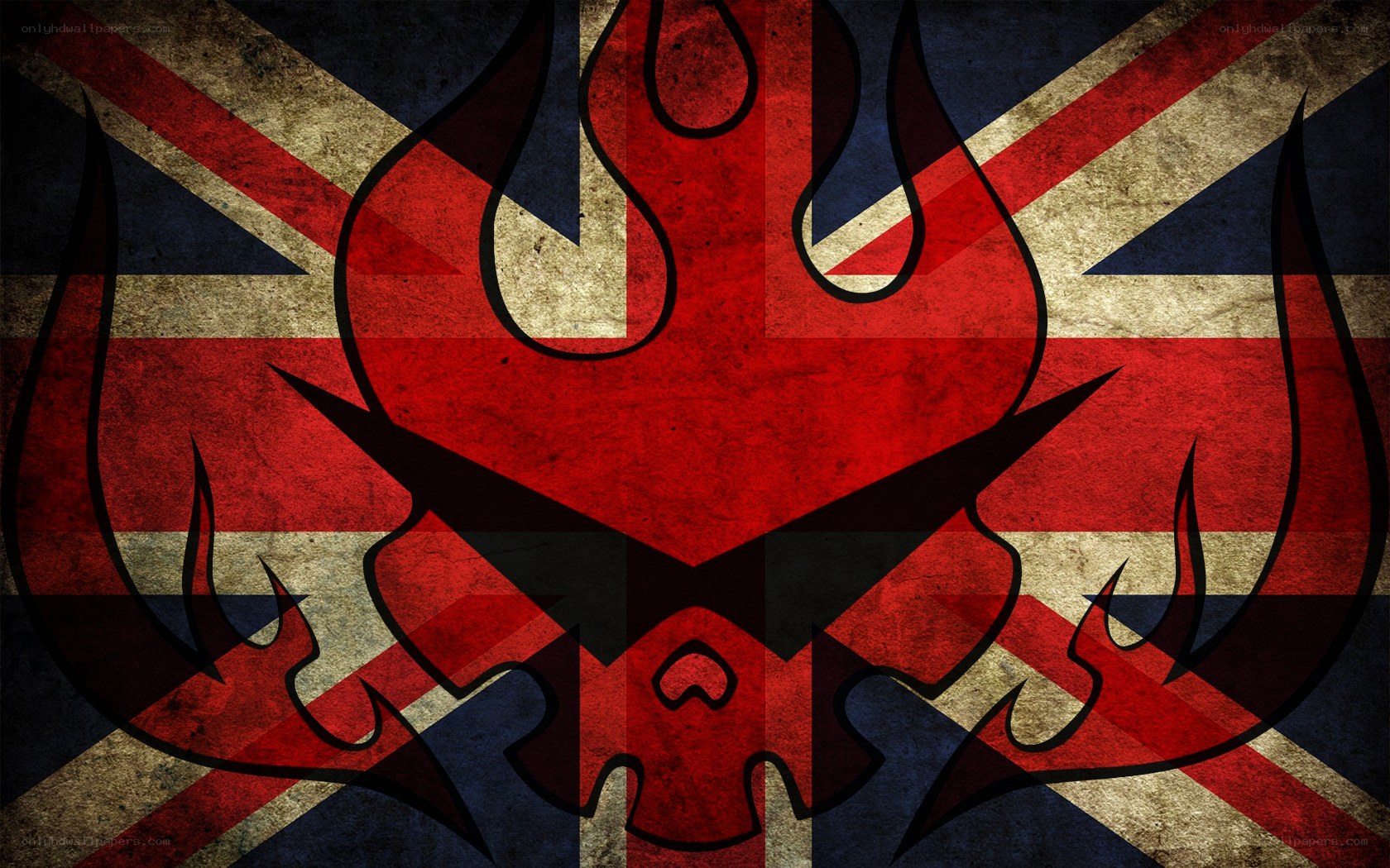 Union Jack with skull and flames