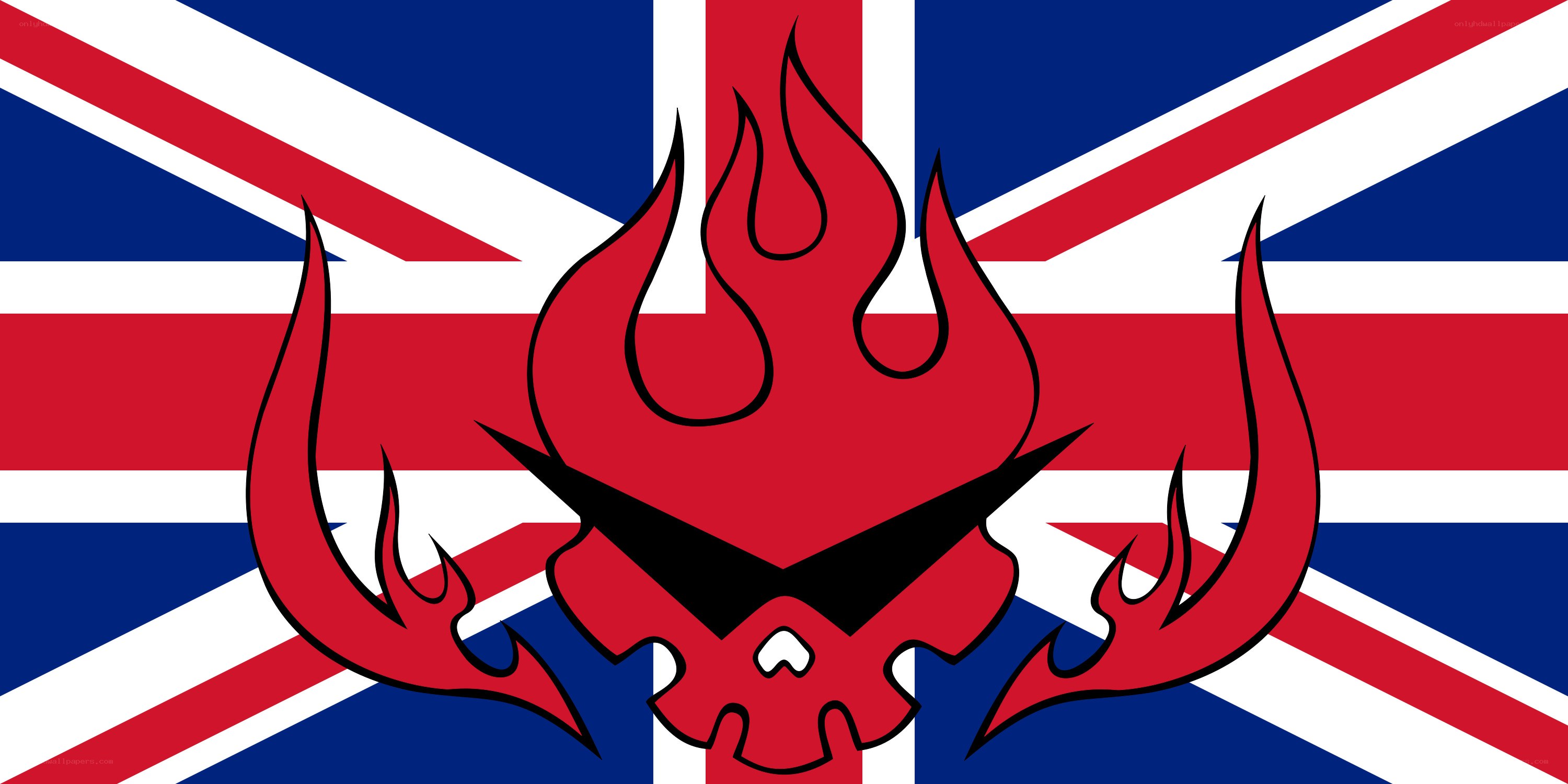 Union Jack with skull and flames