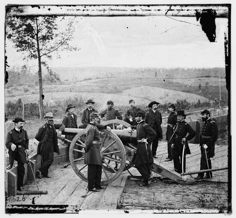 Union officers with cannon at Gettysburg