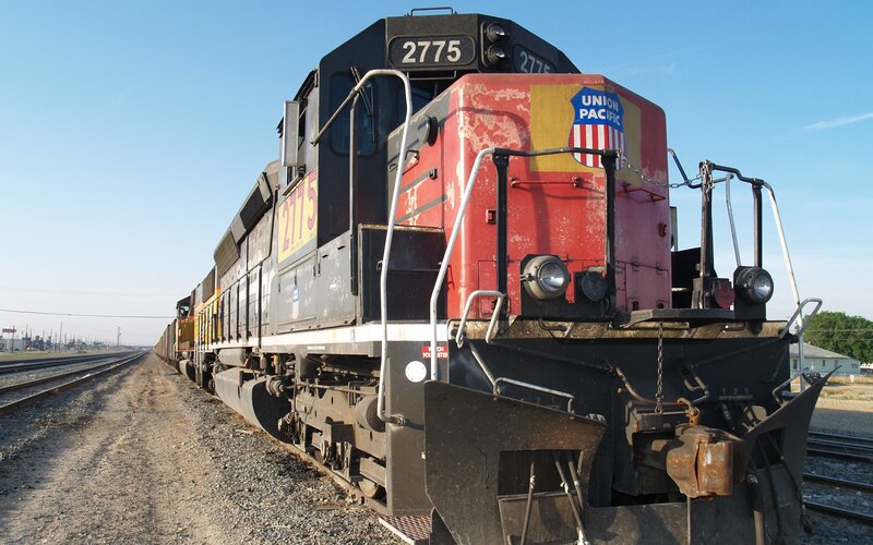 Union Pacific locomotive on tracks