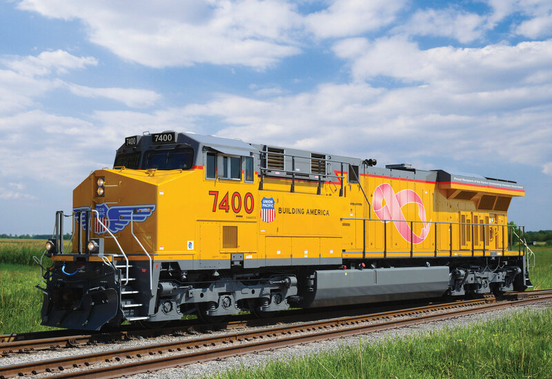 Union Pacific locomotive on tracks