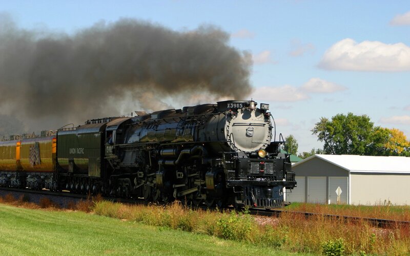 Union Pacific steam locomotive in motion
