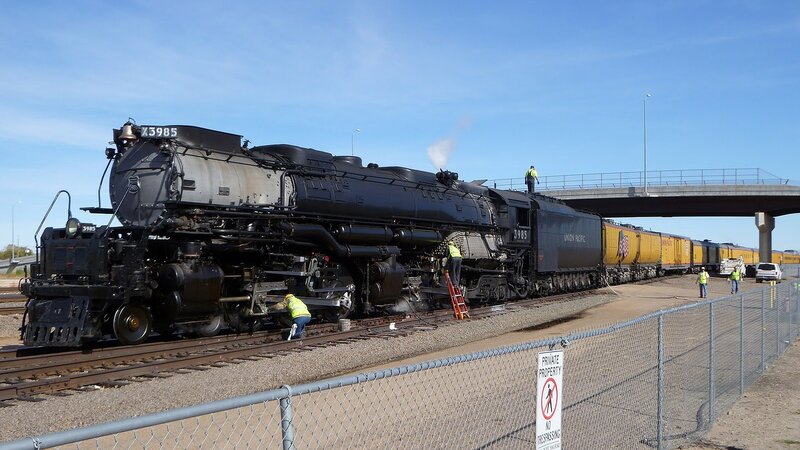 Union Pacific steam locomotive on tracks