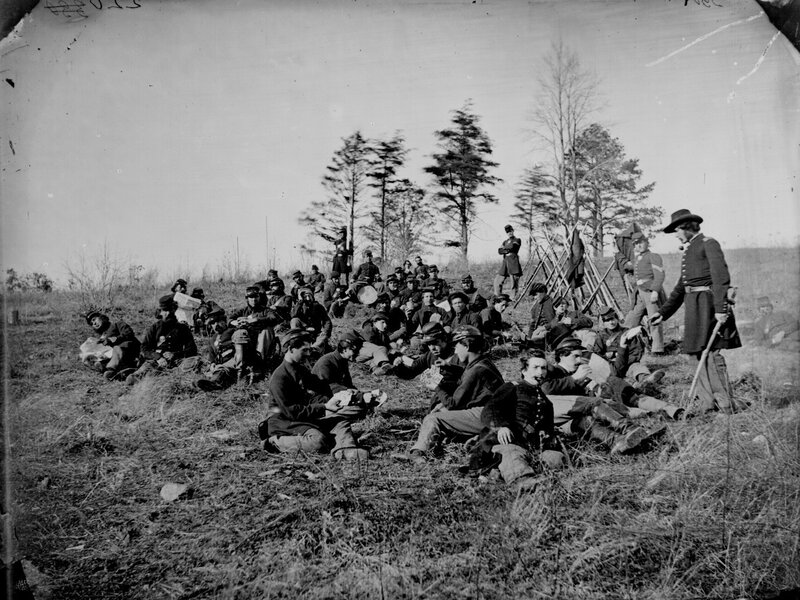 Union soldiers resting on a hill