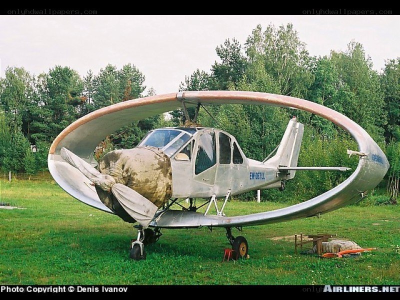 unique helicopter with large ring