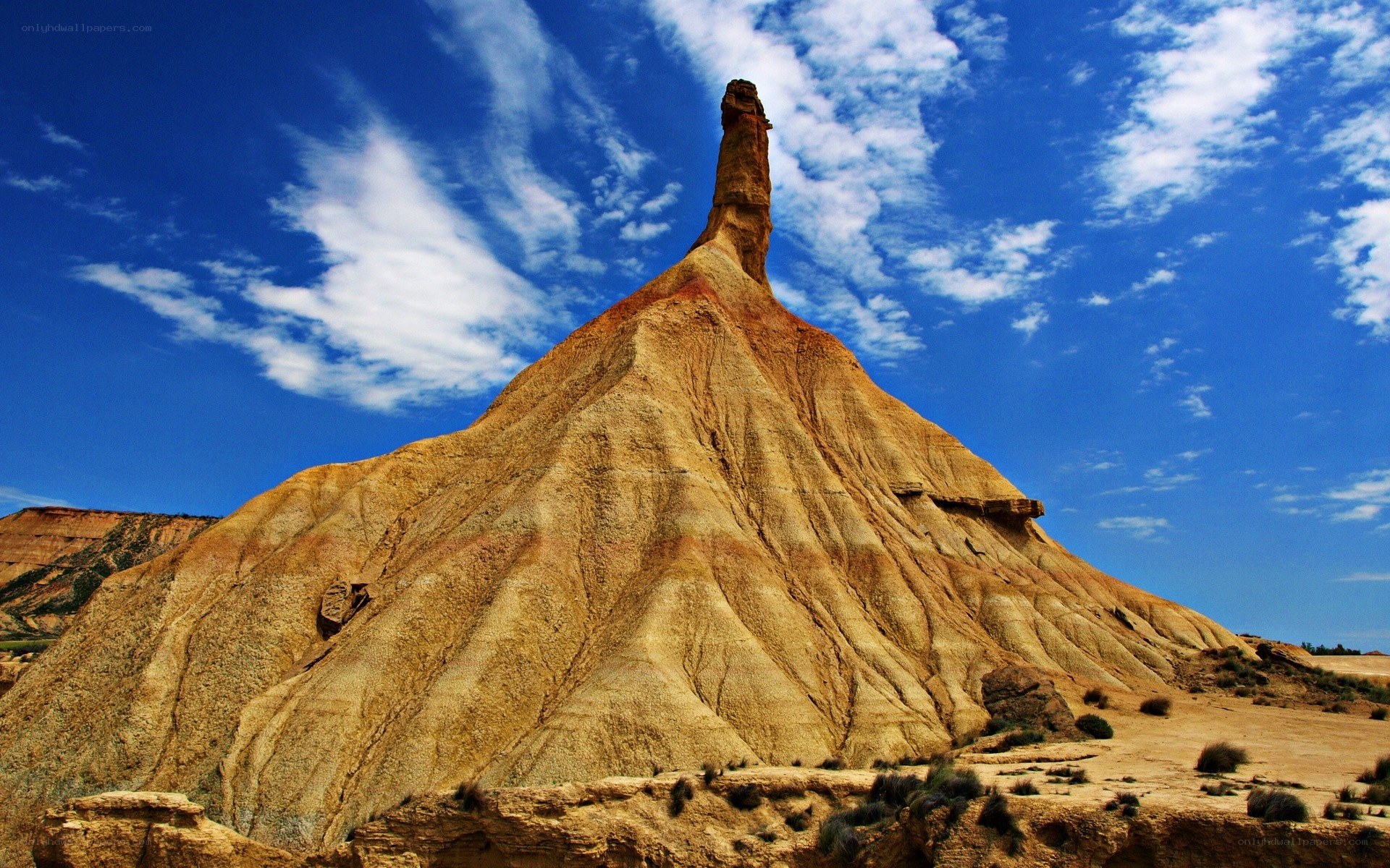 Unique rock formation under blue sky