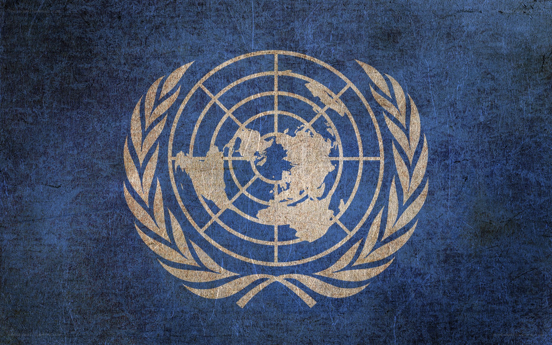 United Nations emblem on blue background