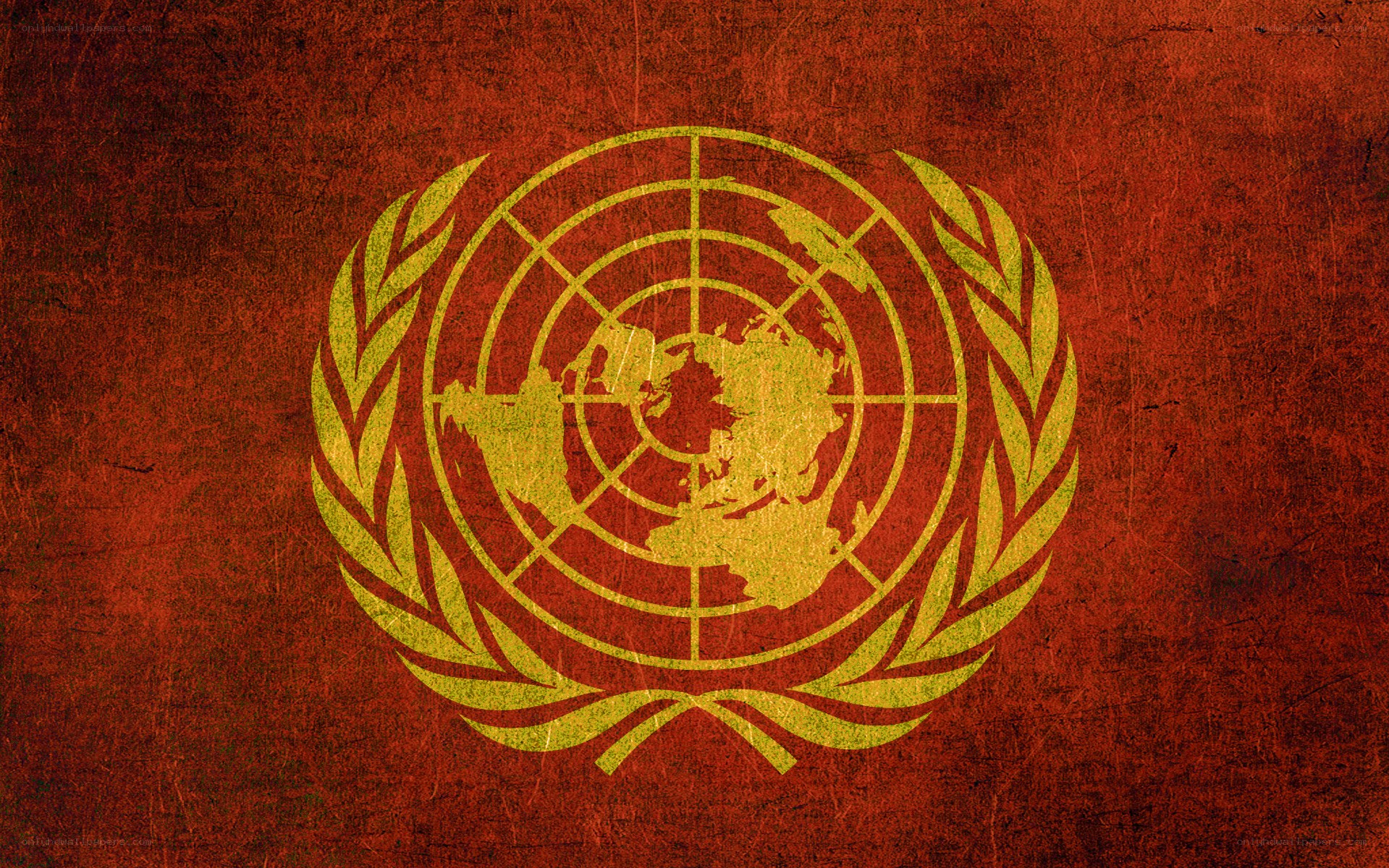 United Nations emblem on red background