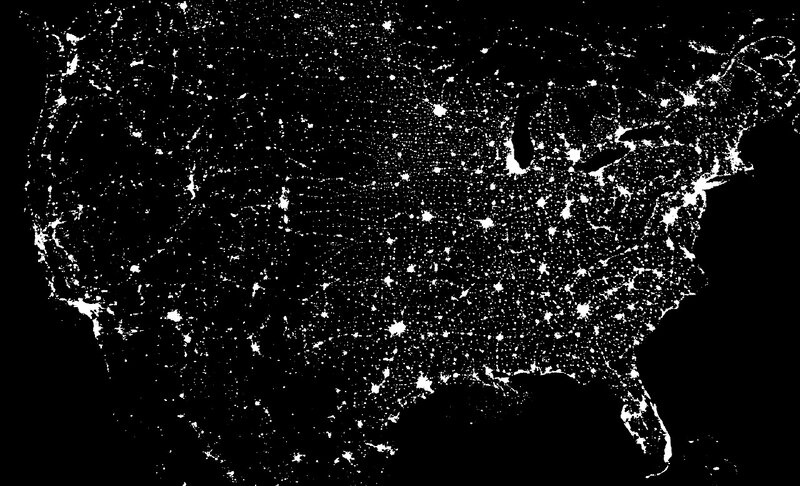 United States at Night — Black, Dark