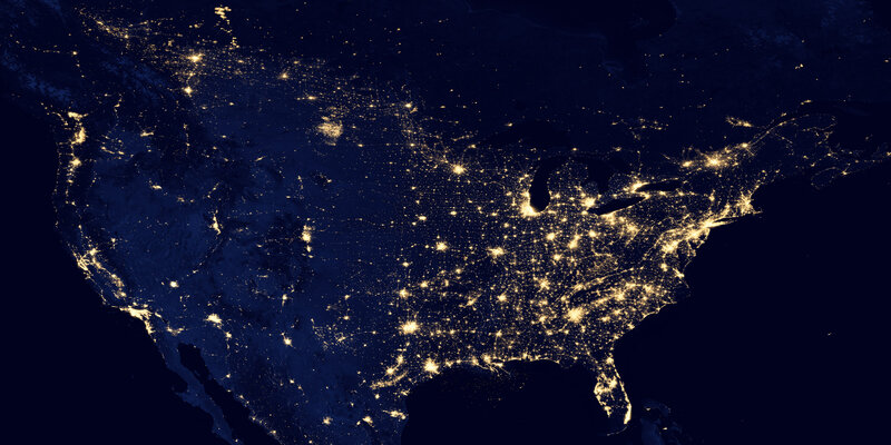United States at Night — Yellow