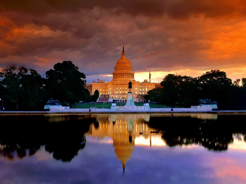 United States Capitol Building — Orange, Dramatic, Sunset, Photograph, Dome