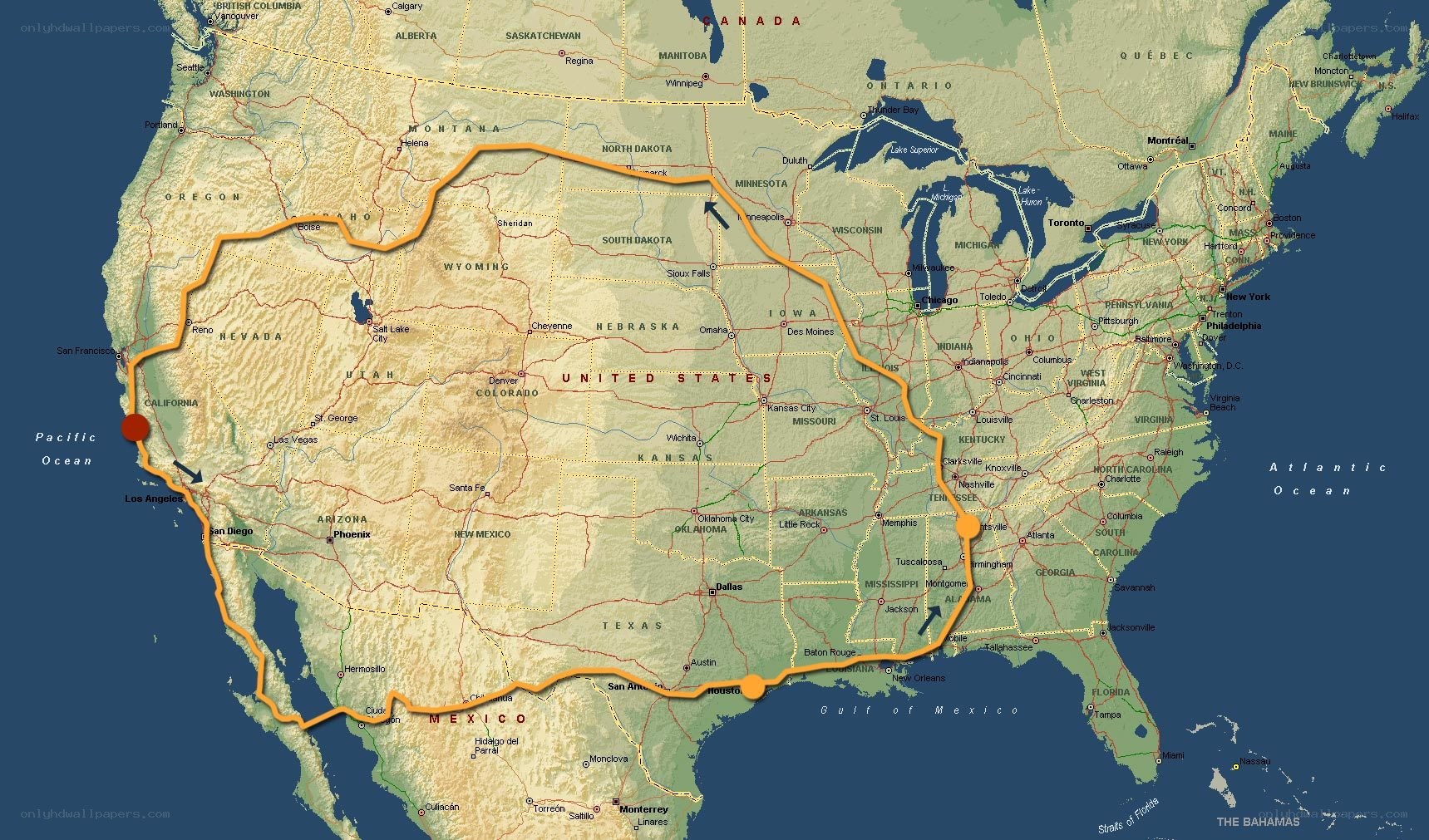 United States road trip map