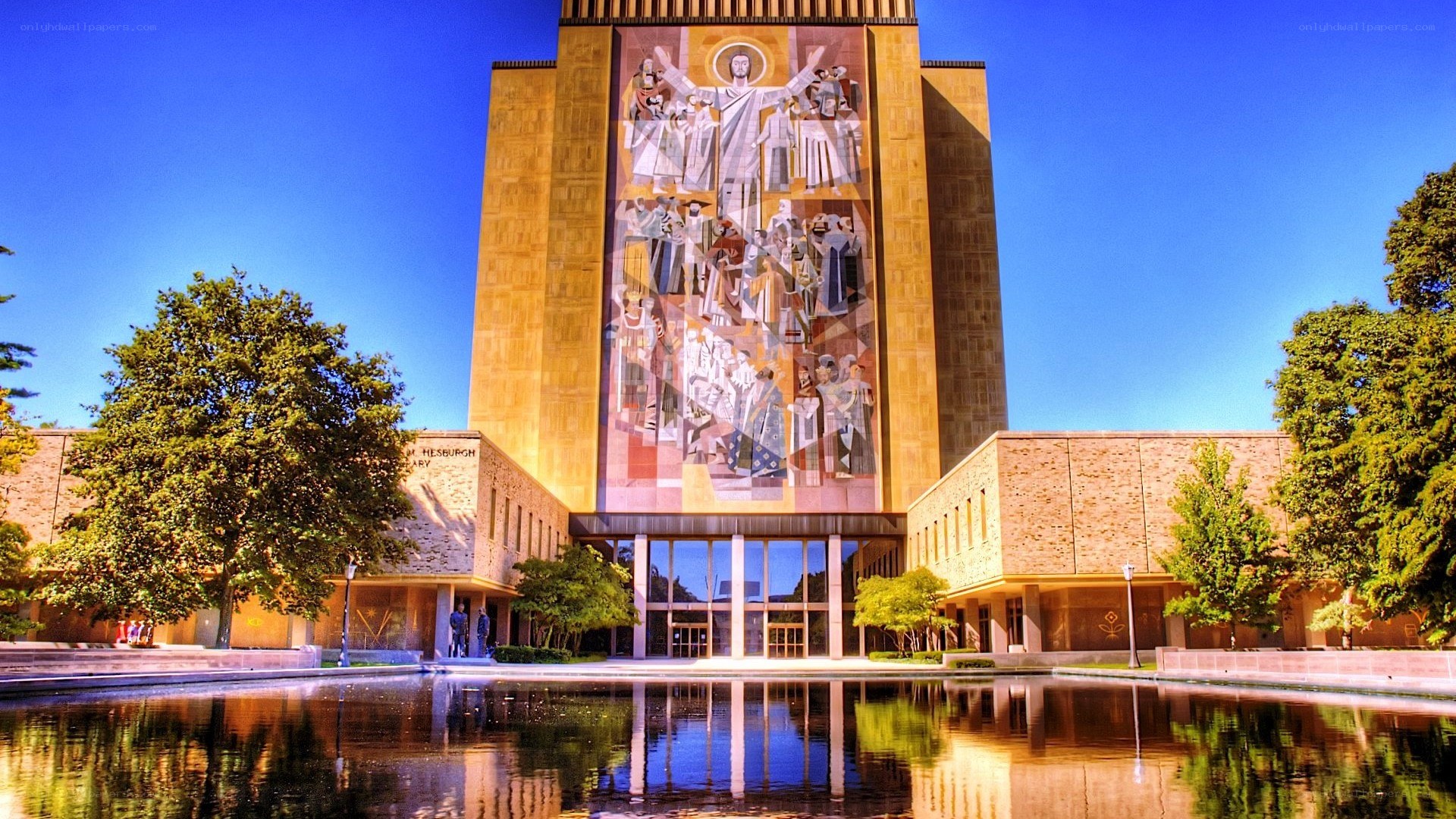 University building with mural