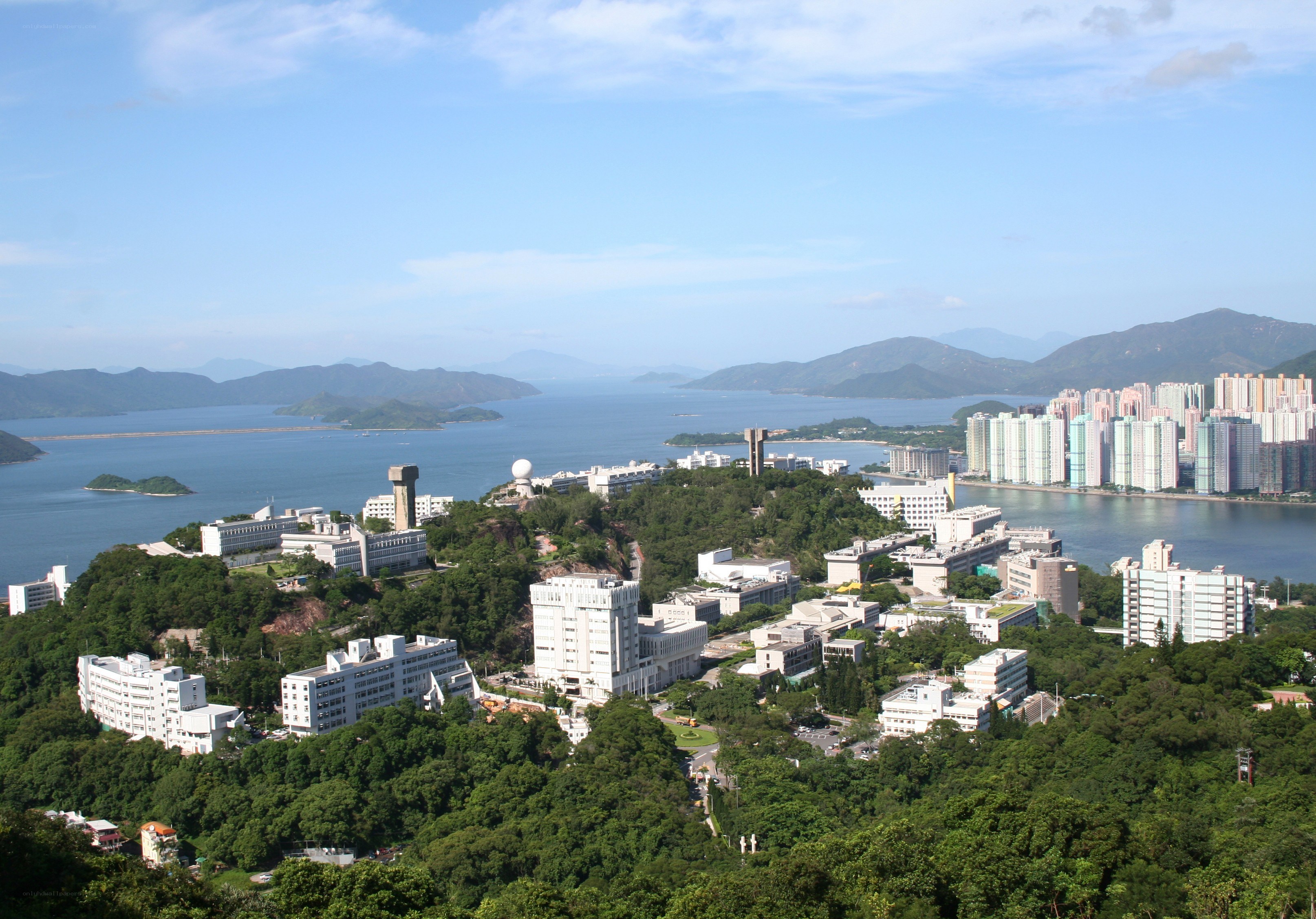 University campus overlooking a harbor