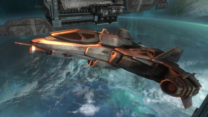 UNSC fighter near orbital station