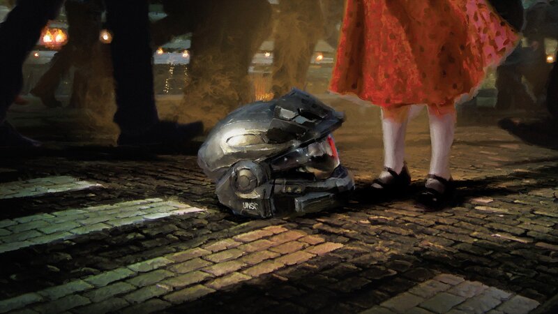 UNSC Helmet on Cobblestones