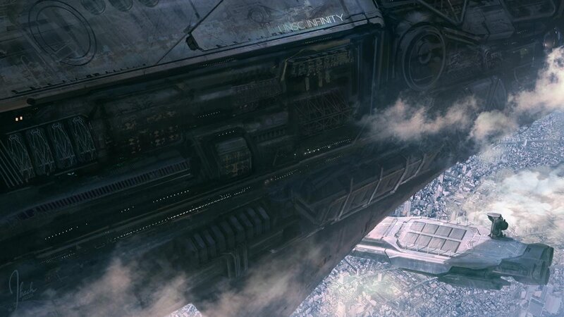 UNSC Infinity over a city
