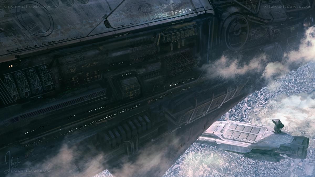 UNSC Infinity over a city