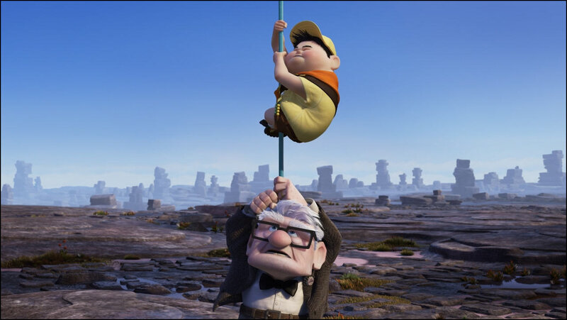 Up: Carl and Russell on a pole