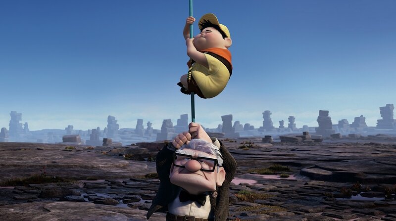 Up: Carl and Russell on a pole