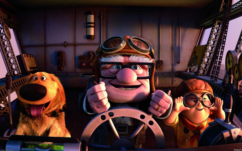 Up movie scene with Carl and Russell