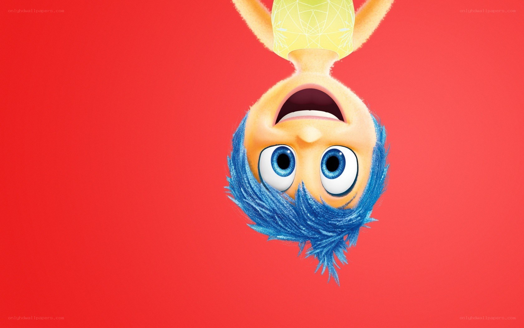 Upside-down character with blue hair