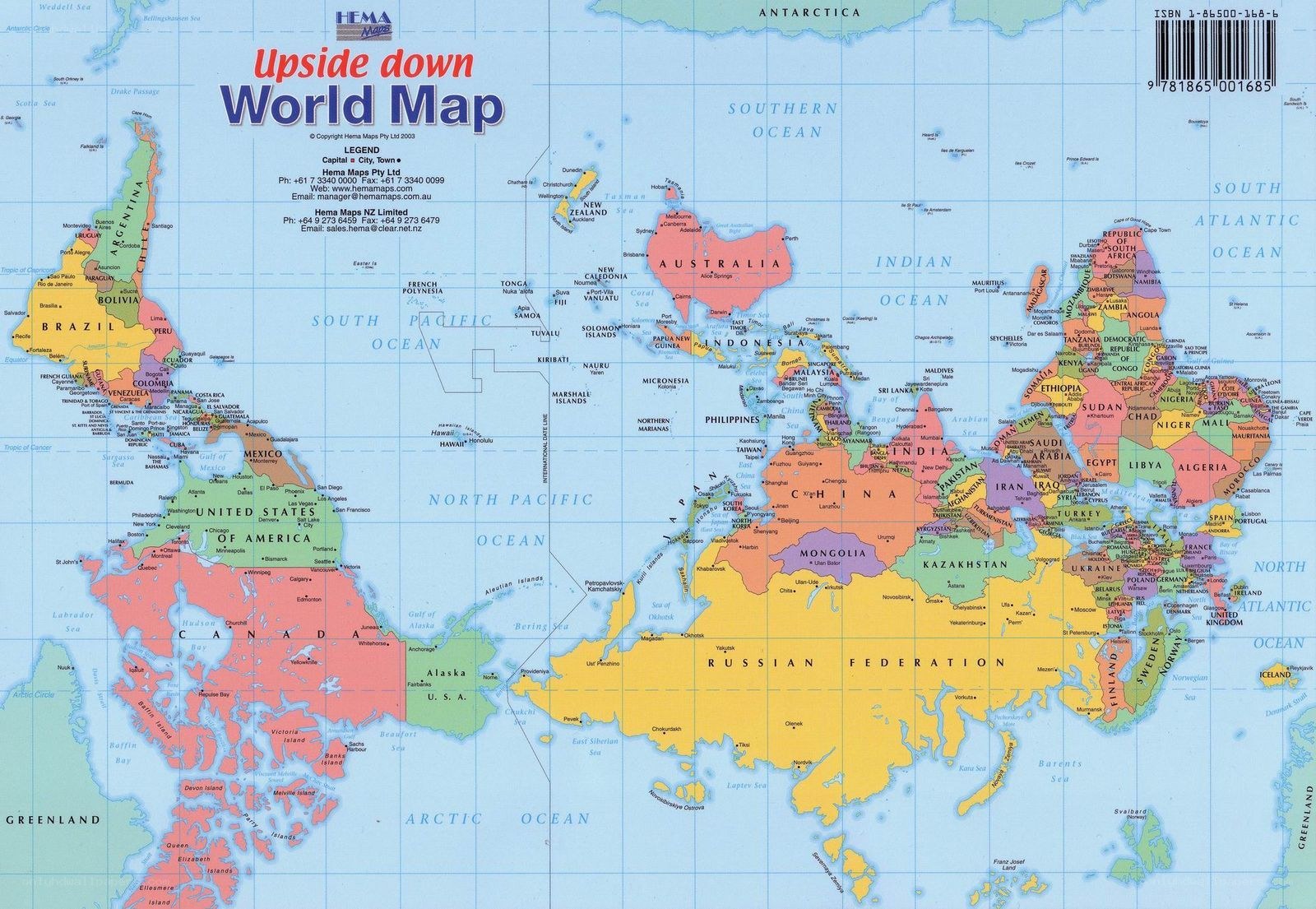Upside down world map