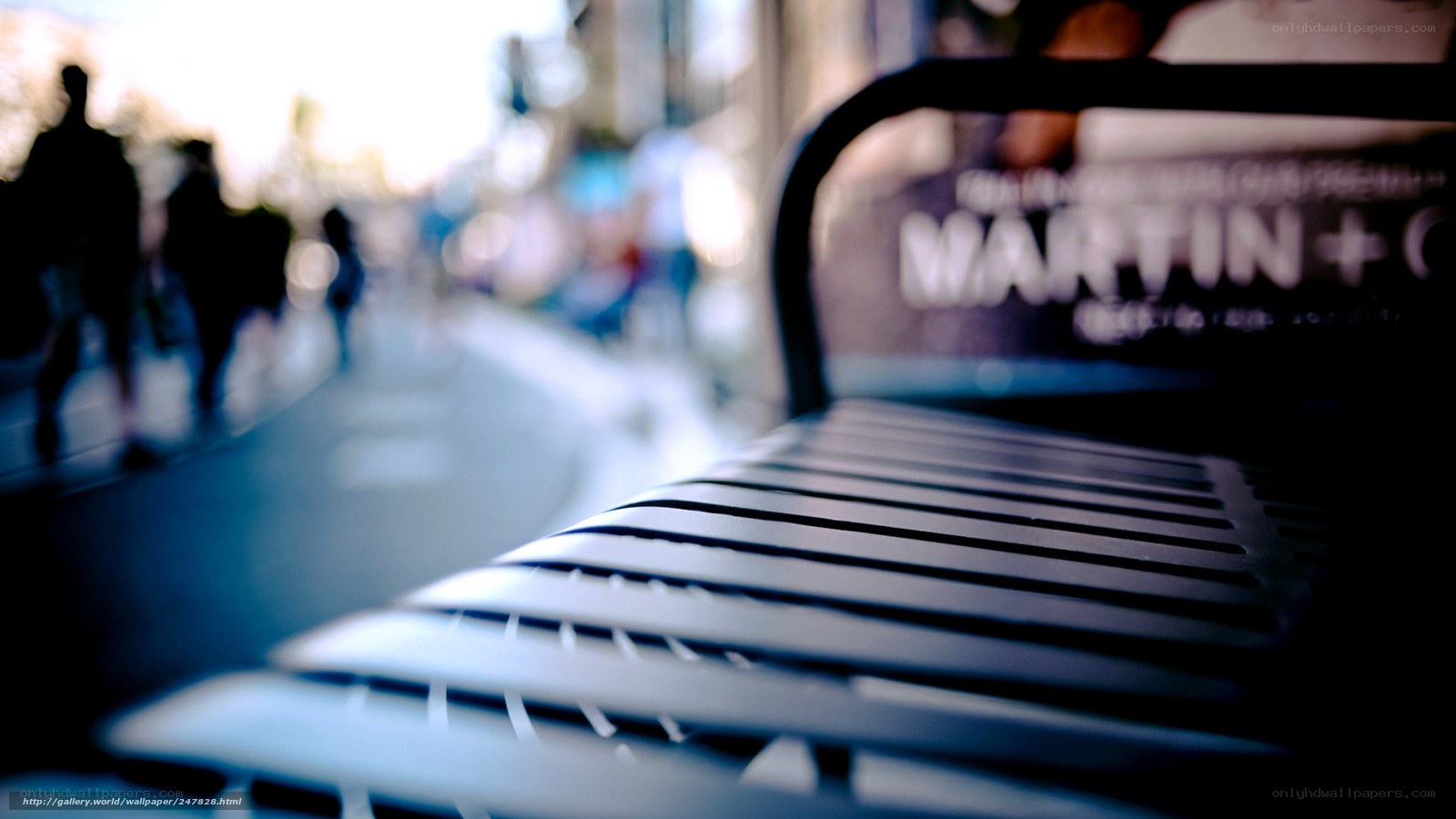 Urban bench in city scene