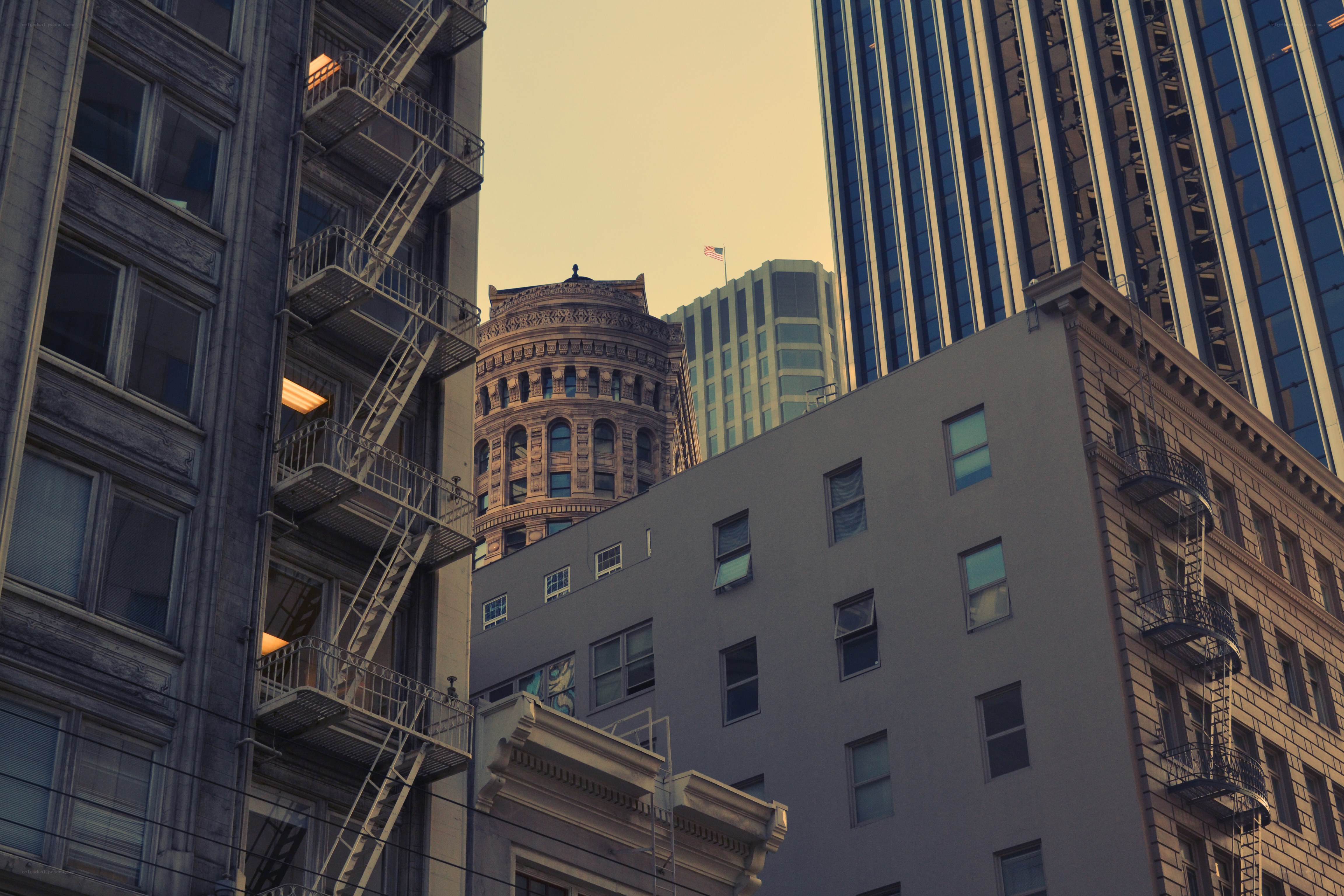 Urban buildings and fire escapes