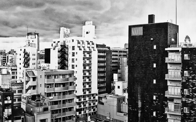 Urban buildings in black and white