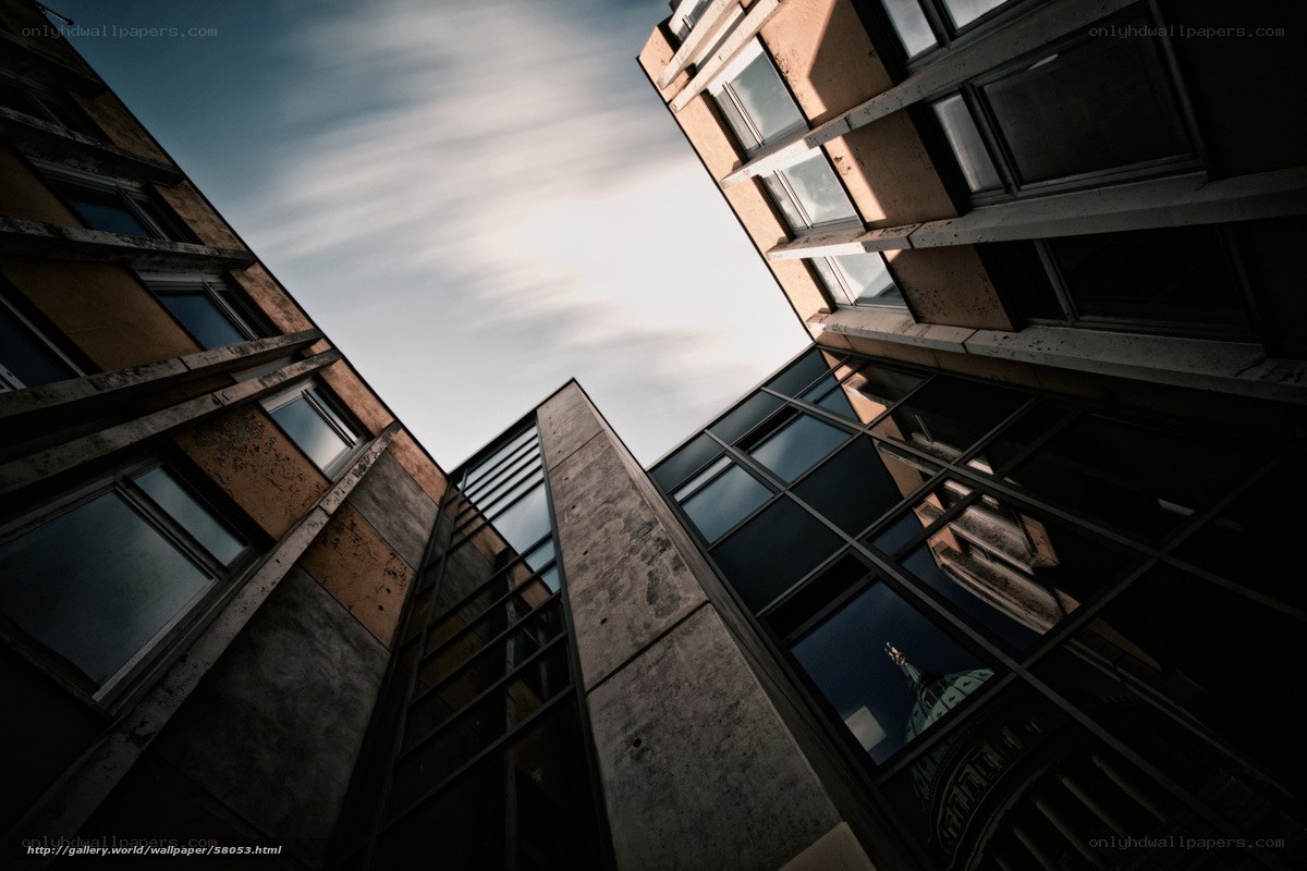Urban canyon view from below