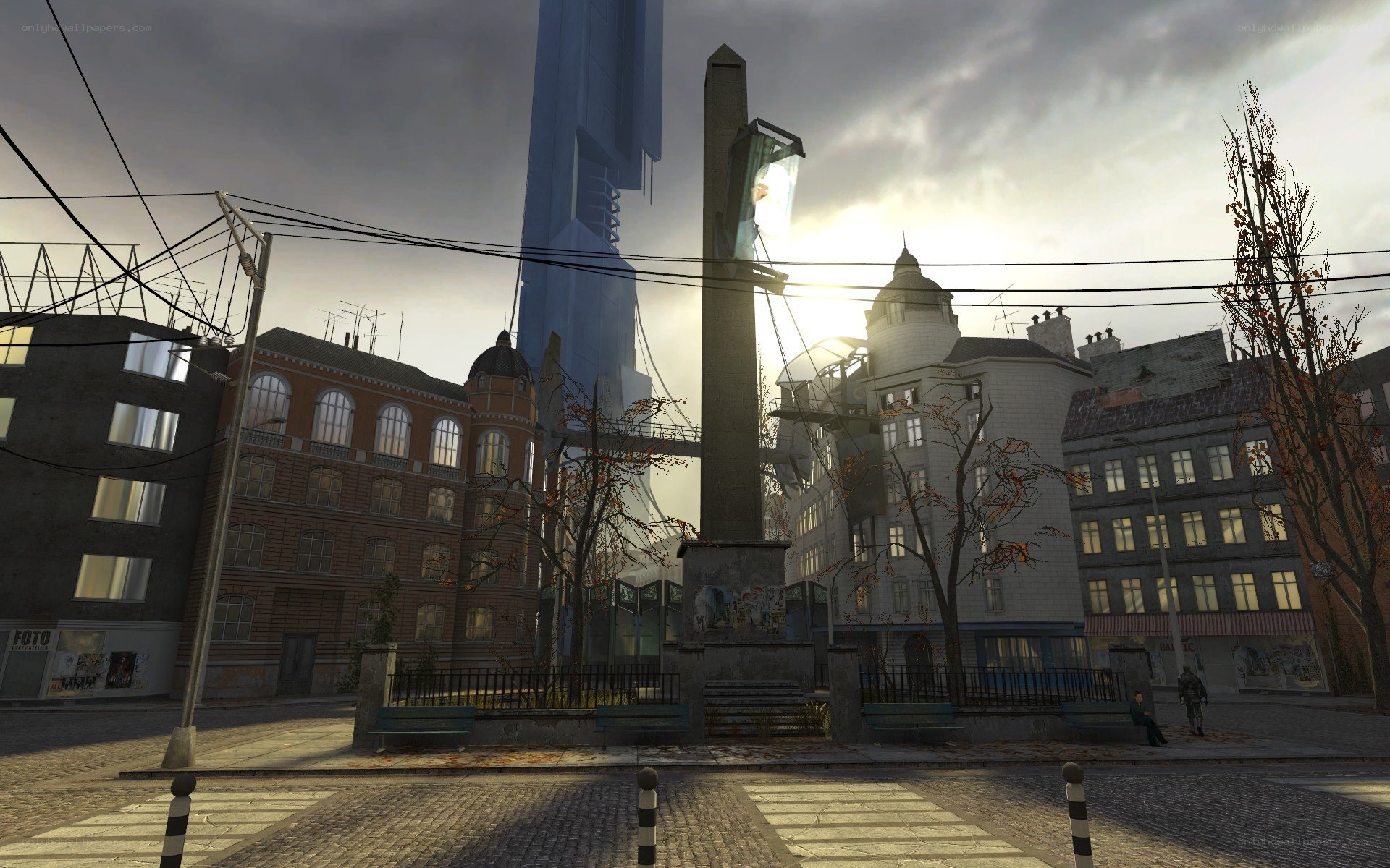Urban city square with obelisk
