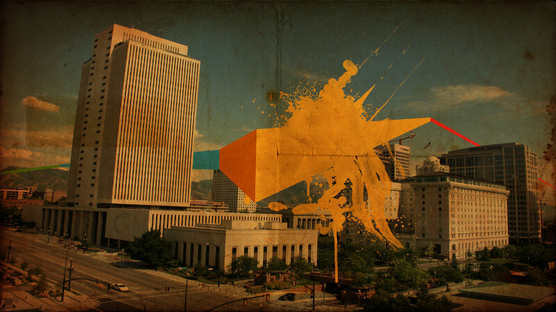 Urban cityscape with abstract art