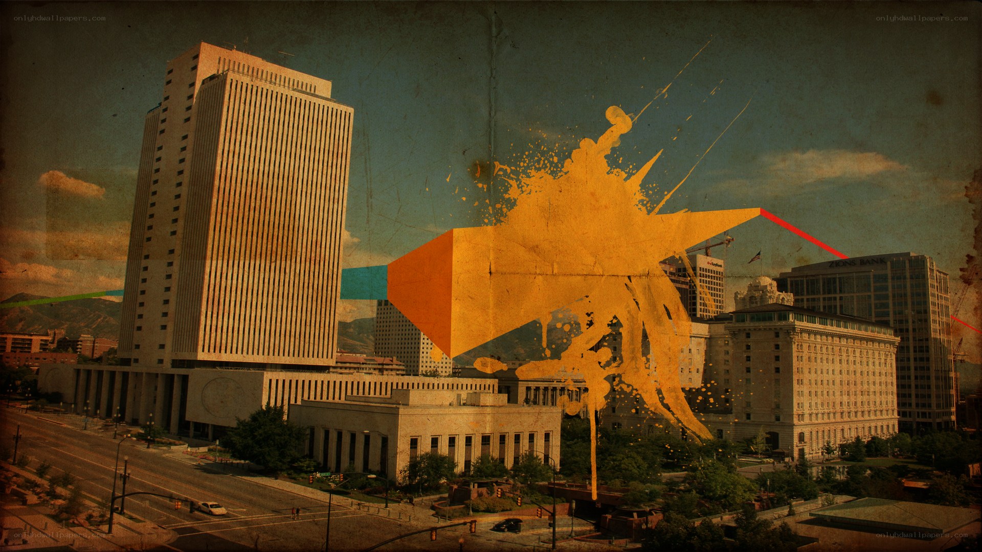 Urban cityscape with abstract art