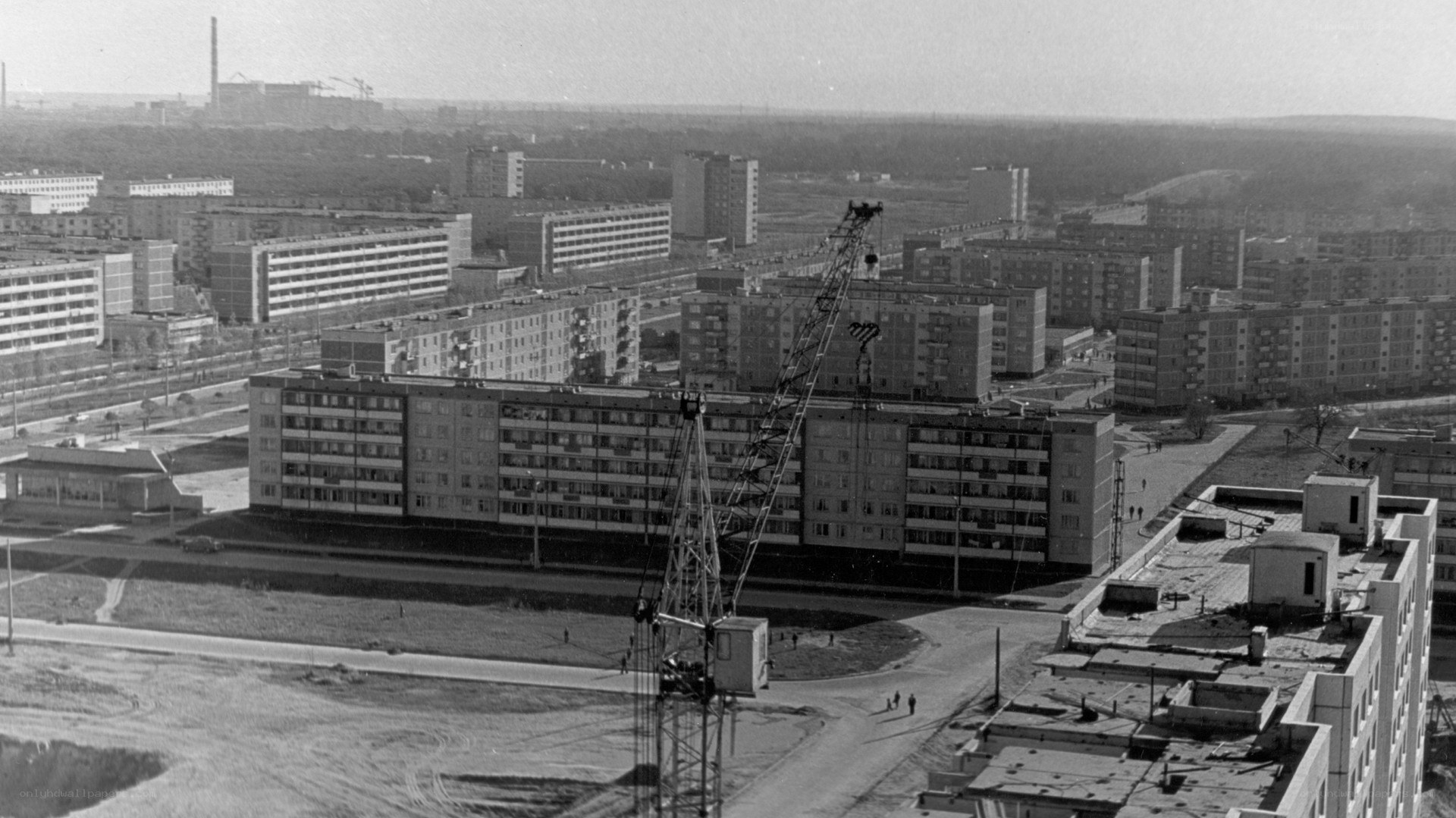Urban construction site with cranes