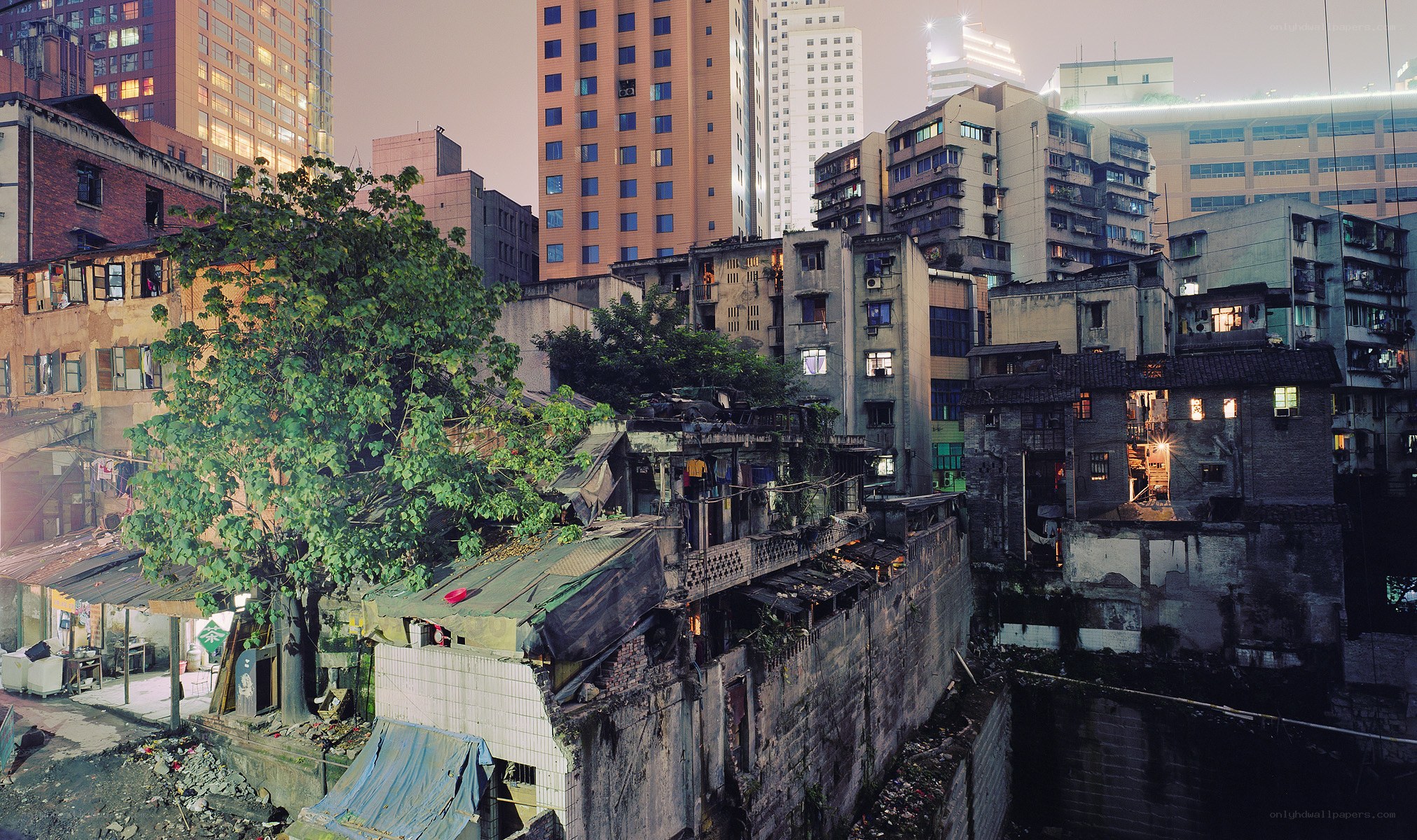 Urban decay in a cityscape