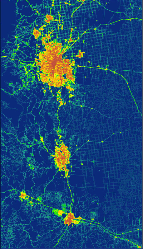 Urban heat map of a city