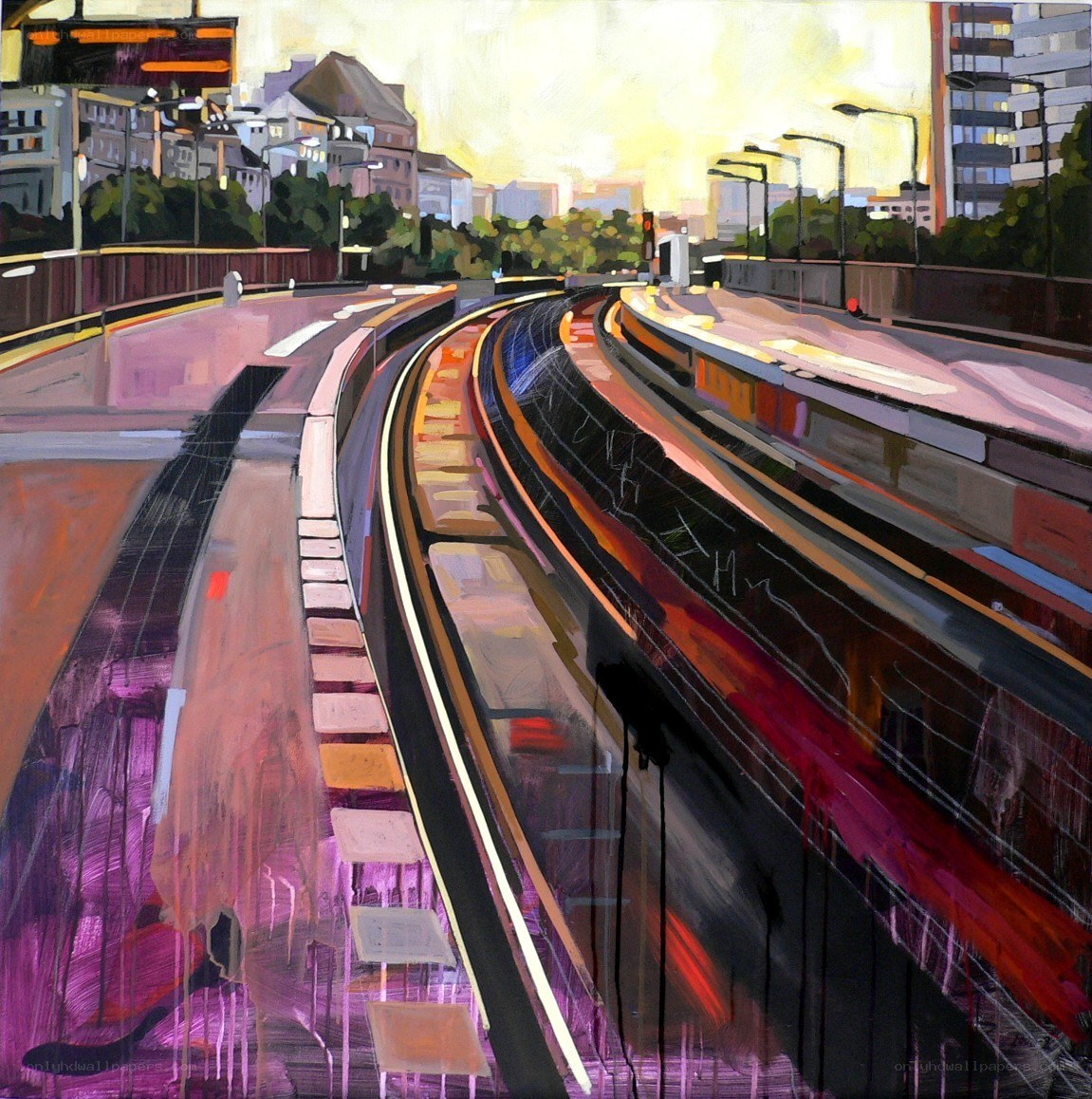 Urban highway at sunset