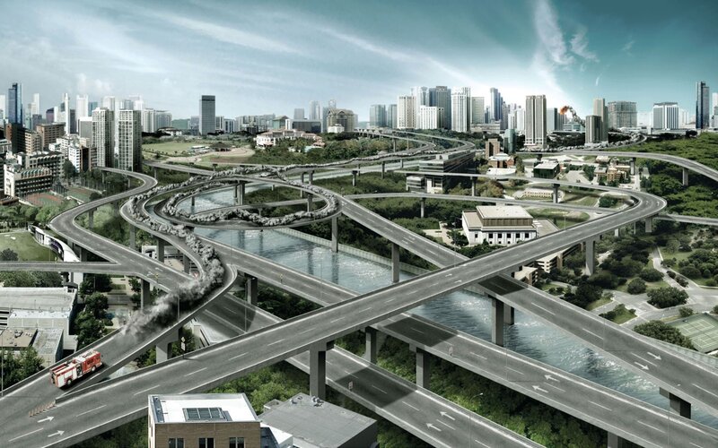Urban highway collapse