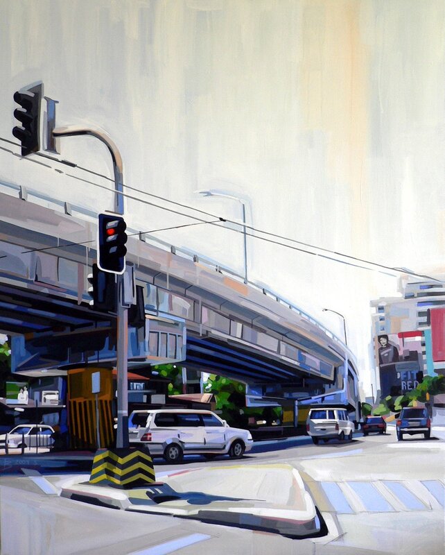 Urban intersection with overpass