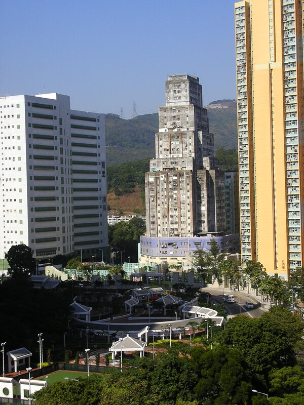 Urban landscape with distinctive buildings