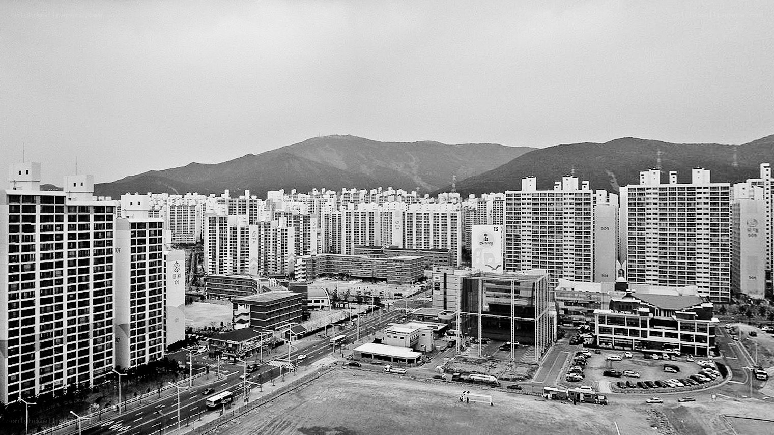 Urban landscape with mountains