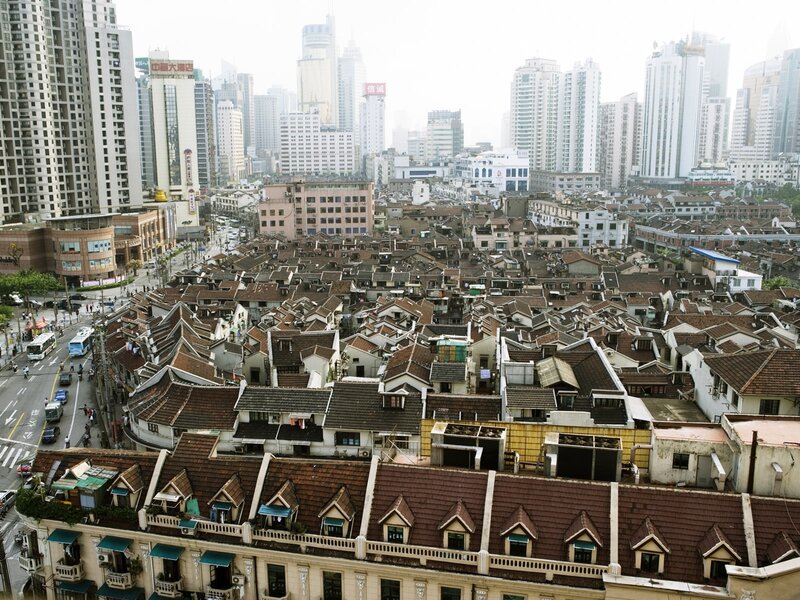 Urban landscape with traditional and modern buildings